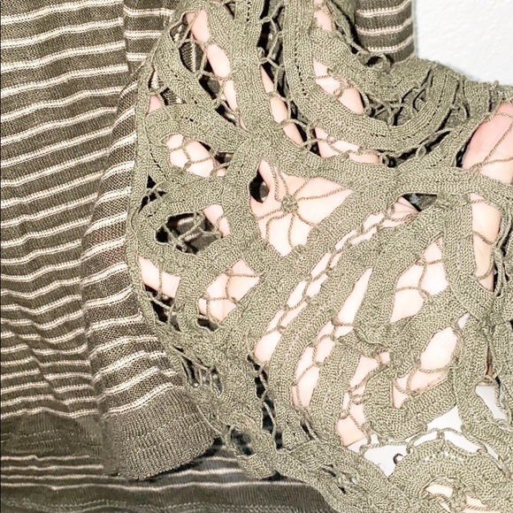 Free People Olive Green Striped Lace Side Top - Picture 4 of 10